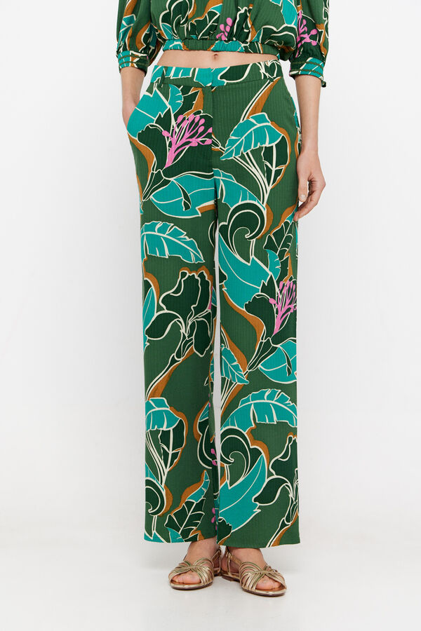 Cortefiel Tropical print trousers Printed green