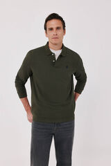 Cortefiel Basic long sleeve polo shirt Kaki