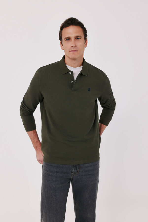 Cortefiel Basic long sleeve polo shirt Kaki