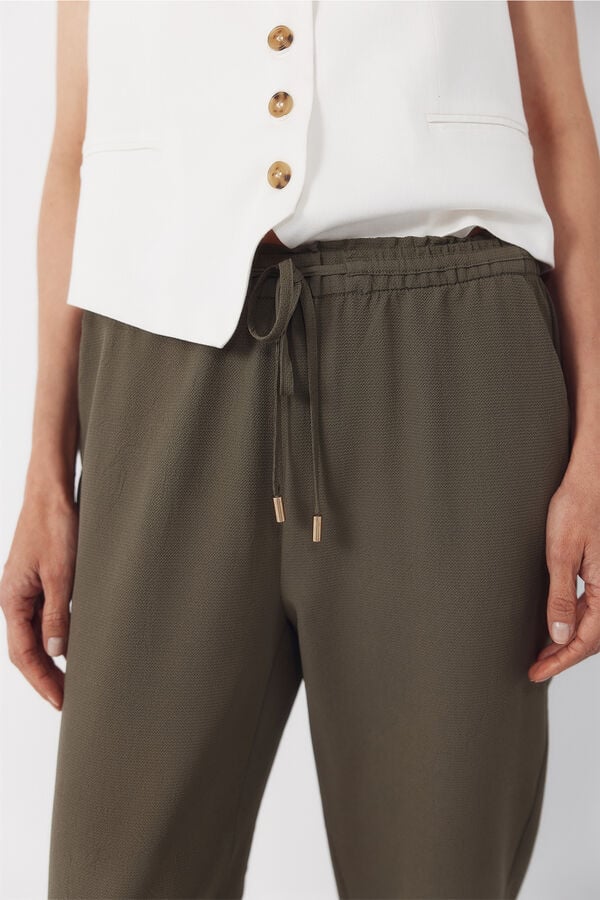 Cortefiel Flowy textured trousers Kaki