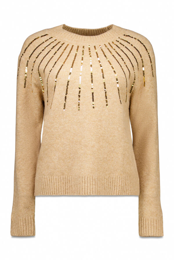 Cortefiel Jersey delantero lentejuelas. Beige