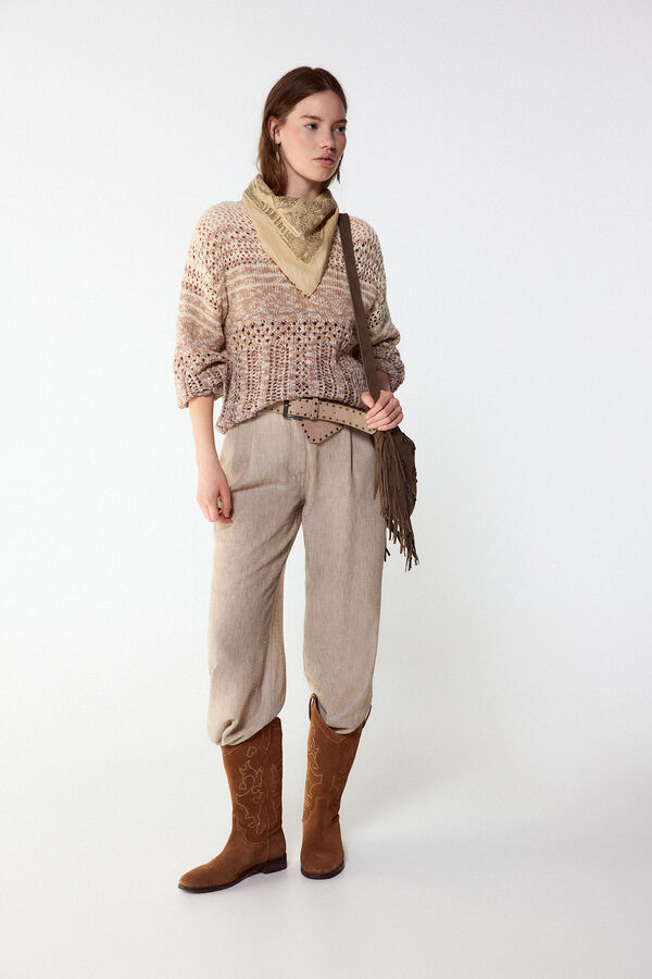 Slowlove Jersey punto calado Marr&oacute;n