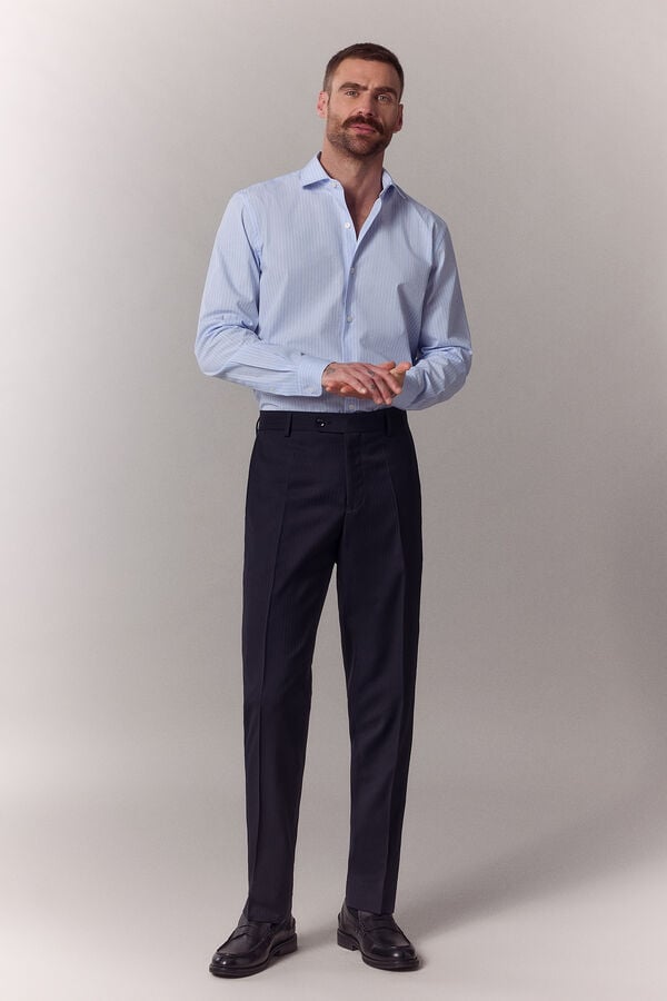 OOTO Camisa &agrave;s riscas manga comprida em popelina Azul