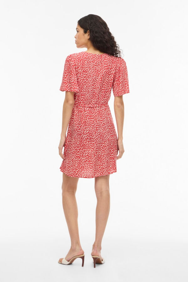 Vila Vestido curto com decote em V em viscose Vermelho