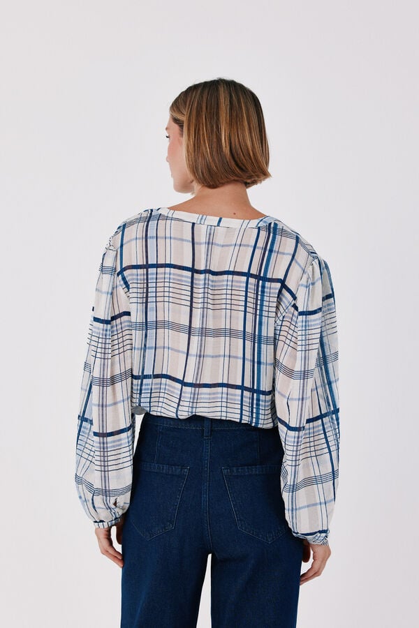 Cortefiel Plaid print blouse Printed blue