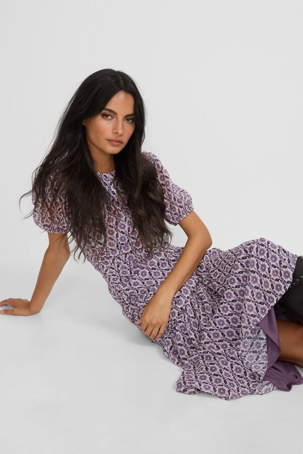 Silbon Vestido longo estampado franzido Granada