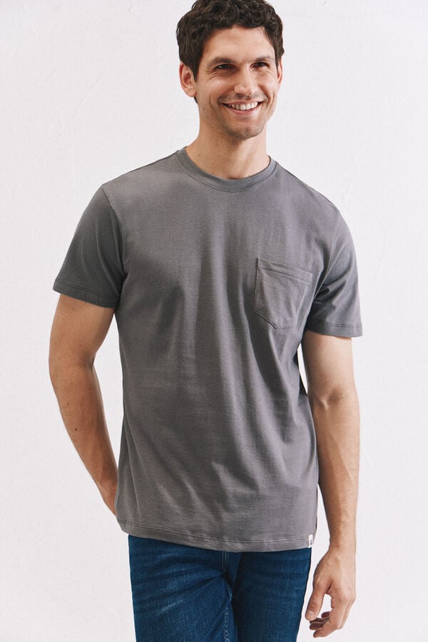 Cortefiel Basic t-shirt with pocket Grey