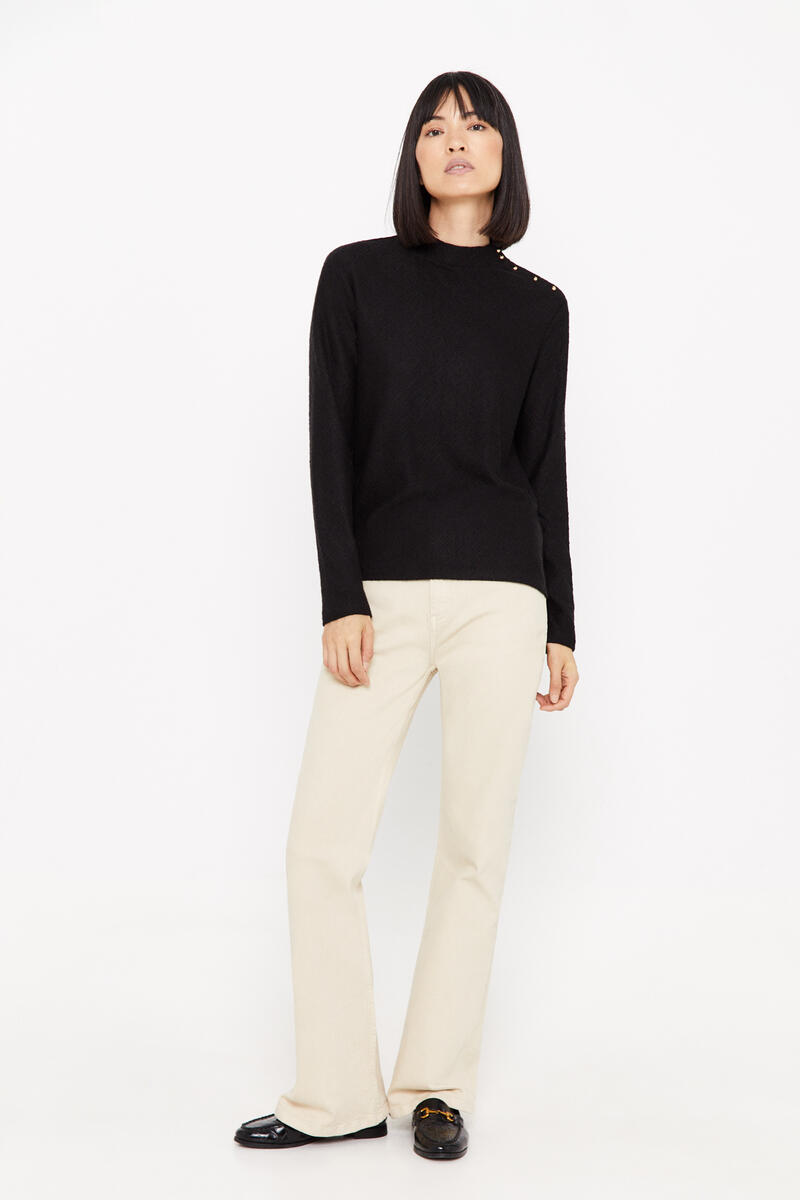 Cortefiel Textured buttoned top with mock turtleneck Black