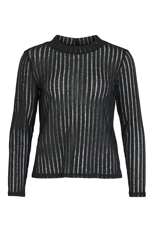 Vila Top de manga comprida com transpar&ecirc;ncias Preto