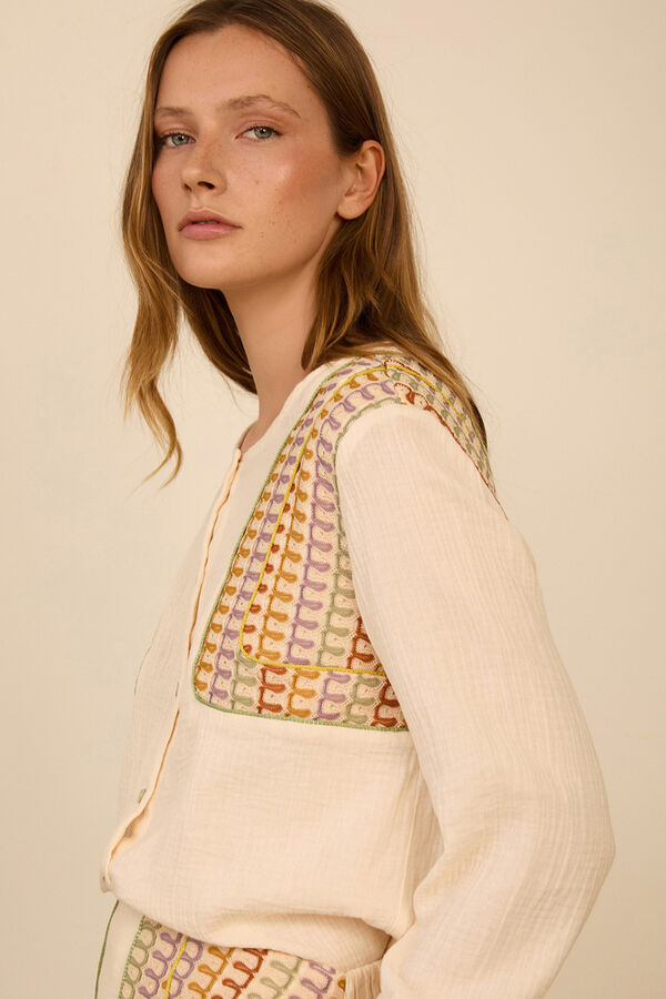 Meisie Blusa bimaterial com len&ccedil;o Branco