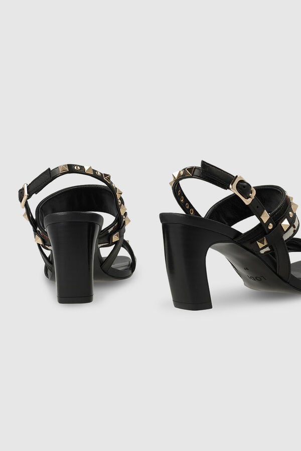 Lodi Sand&aacute;lias em pele combinada com efeito animal print Preto