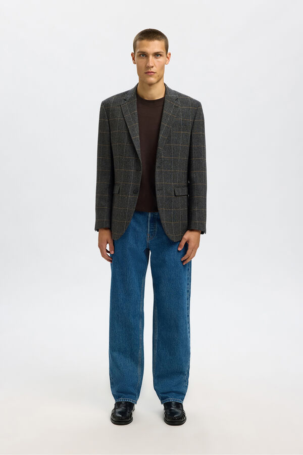 Selected Blazer de lã xadrez Cinzento