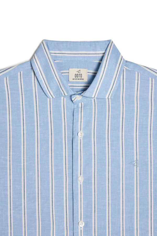 Cortefiel Camisa rayas algodón lino manga larga Turquesa