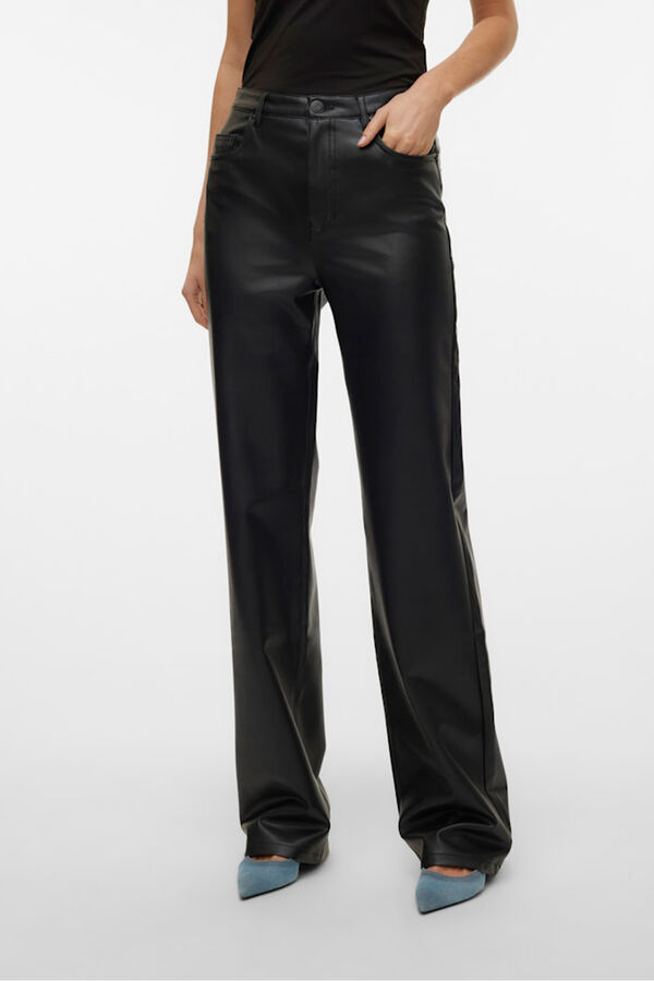 Vero Moda Calça compridas com efeito de couro  Preto