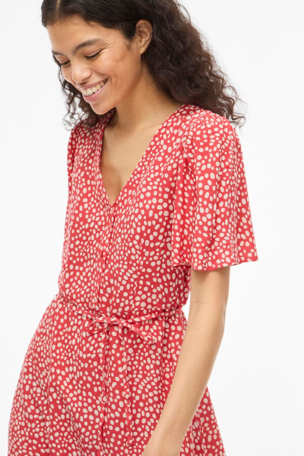 Vila Vestido curto com decote em V em viscose Vermelho