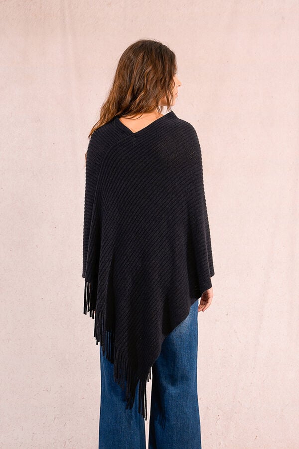 Molly Bracken Poncho assimétrico com franjas Preto