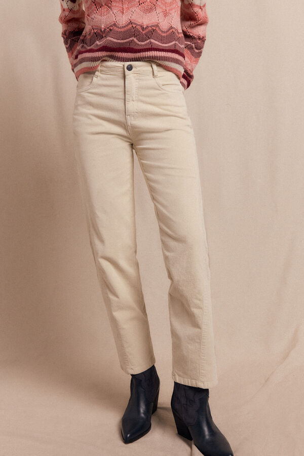 Slowlove Calças de veludo cotelê Ecru
