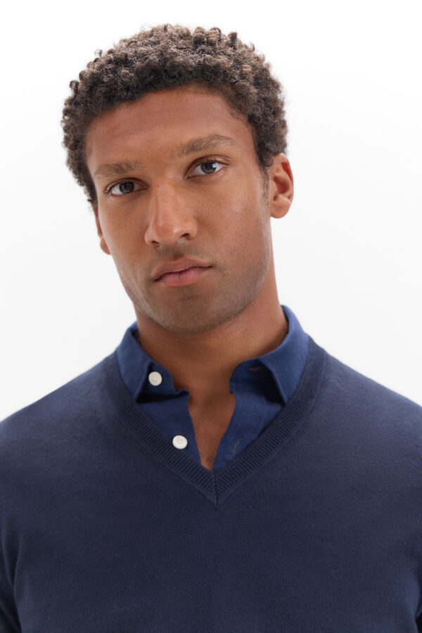 Cortefiel Cotton/cashmere V-neck jumper Navy