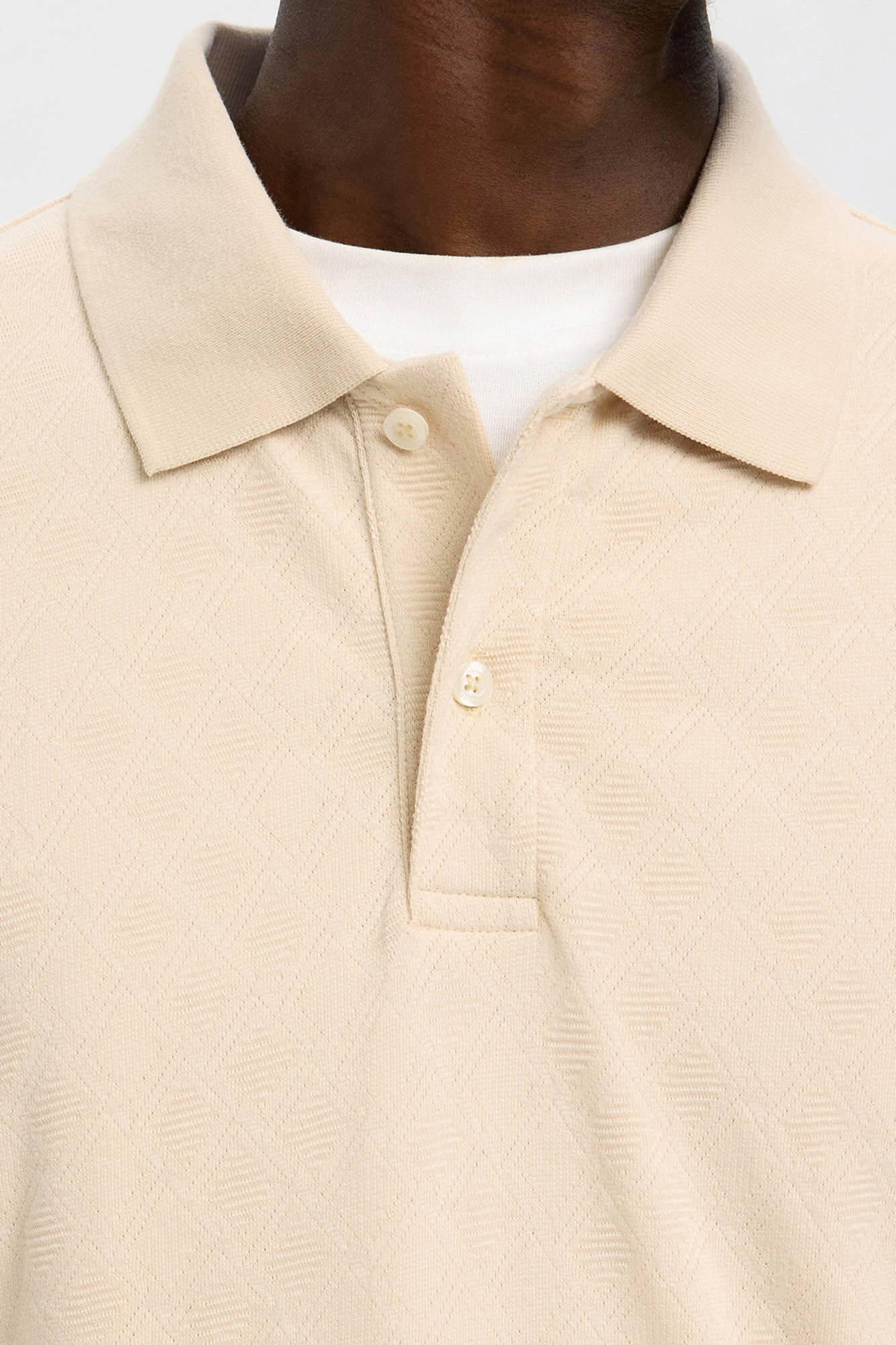 Selected Polo jacquard de manga manga 100% algod&atilde;o org&acirc;nico