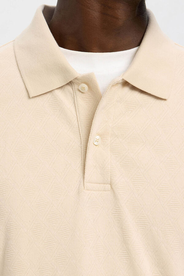 Selected Polo jacquard de manga manga 100% algodão orgânico Tostado