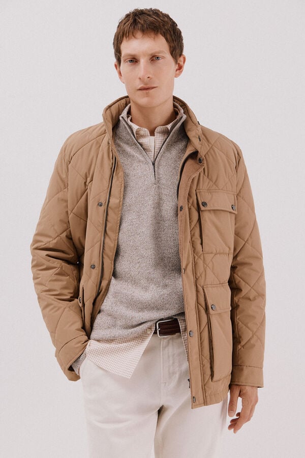 Cortefiel Diamond quilted jacket Camel