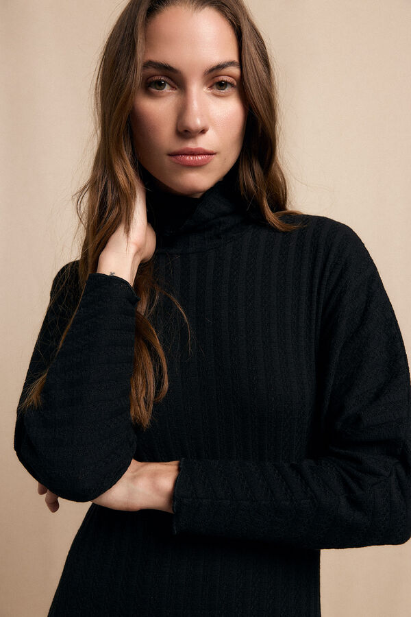 Slowlove Vestido cuello alto canalé Negro