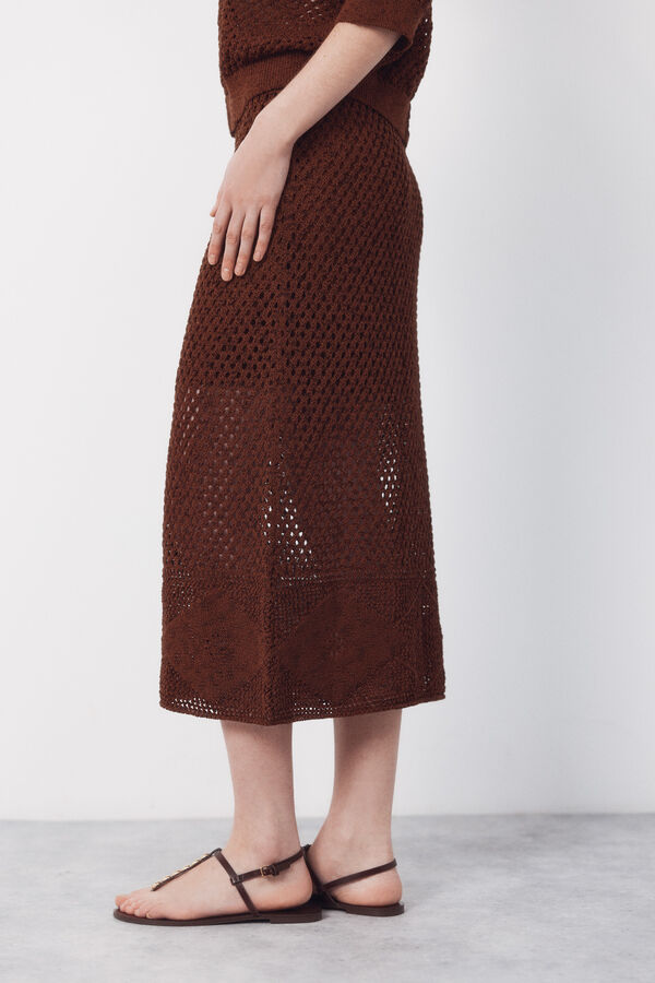 Cortefiel Midi jersey-knit skirt Dark brown