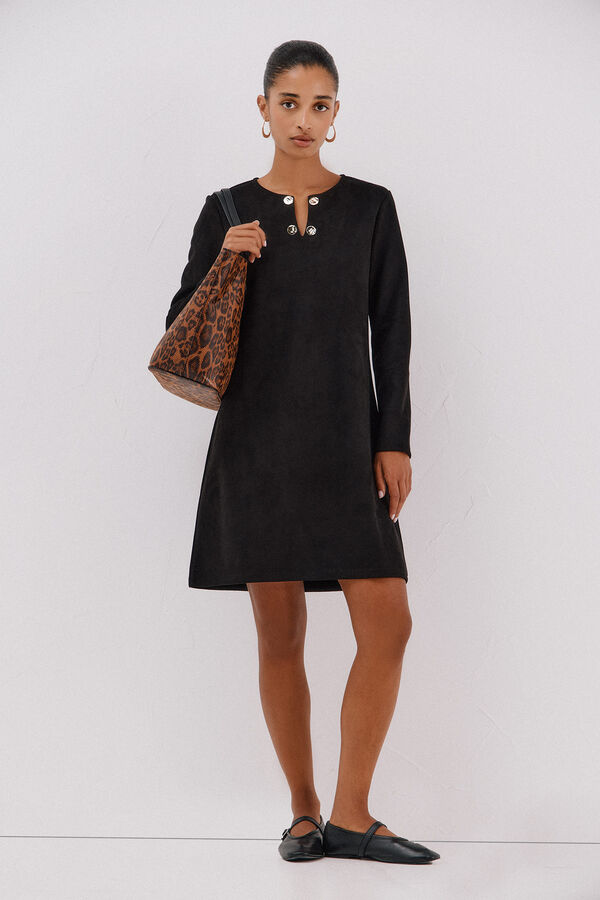 Cortefiel Vestido de camurça Preto