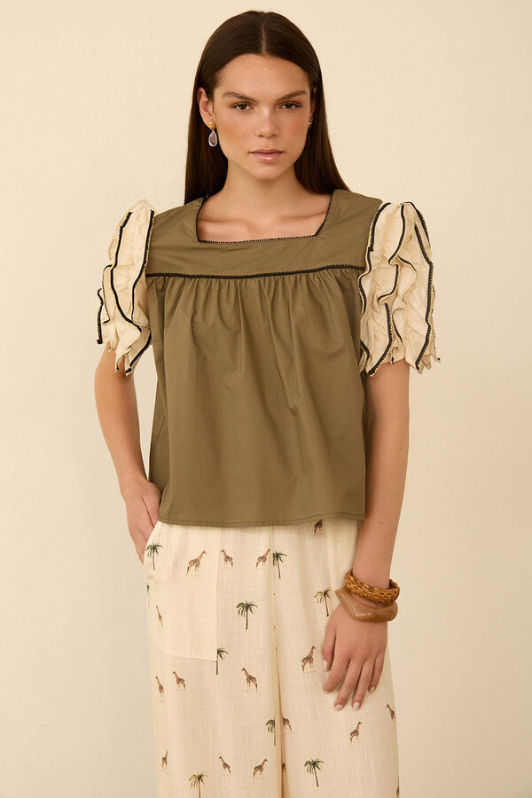 Meisie Blusa de manga curta com folhos Verde