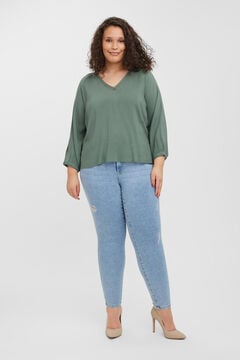 Cortefiel Curve blouse with 7/8 sleeves and v-neck Green