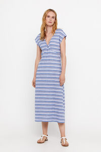 Cortefiel V-neck dress with knot Printed blue