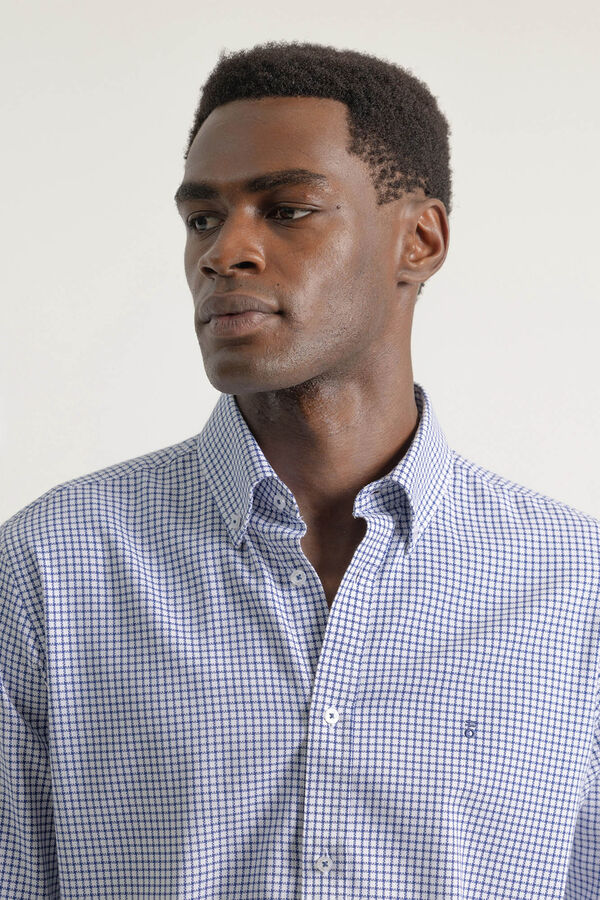 PuroEGO Camisa xadrez de algodão slim Azul