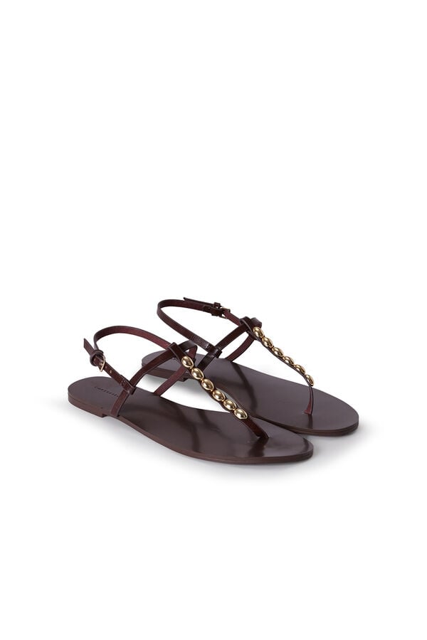 Cortefiel Flat sandal with studs Dark brown