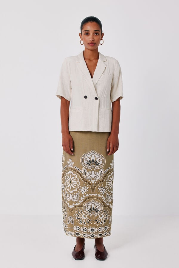 Cortefiel Printed straight skirt Green