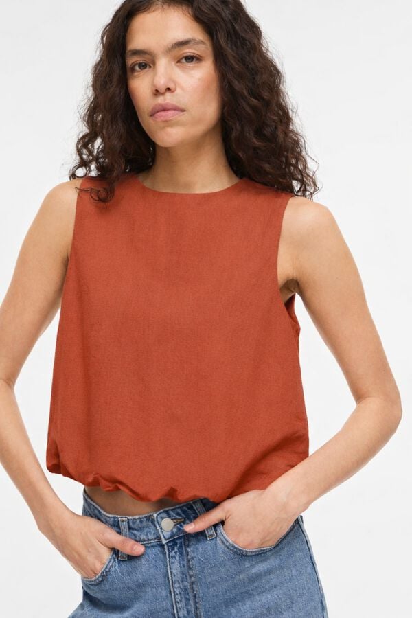 Vila Top de linho efeito bal&atilde;o Vermelho