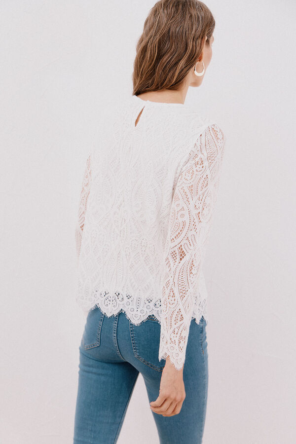 Cortefiel long sleeve guipure top White