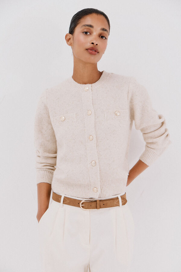 Cortefiel Short jacket with buttons Ivory