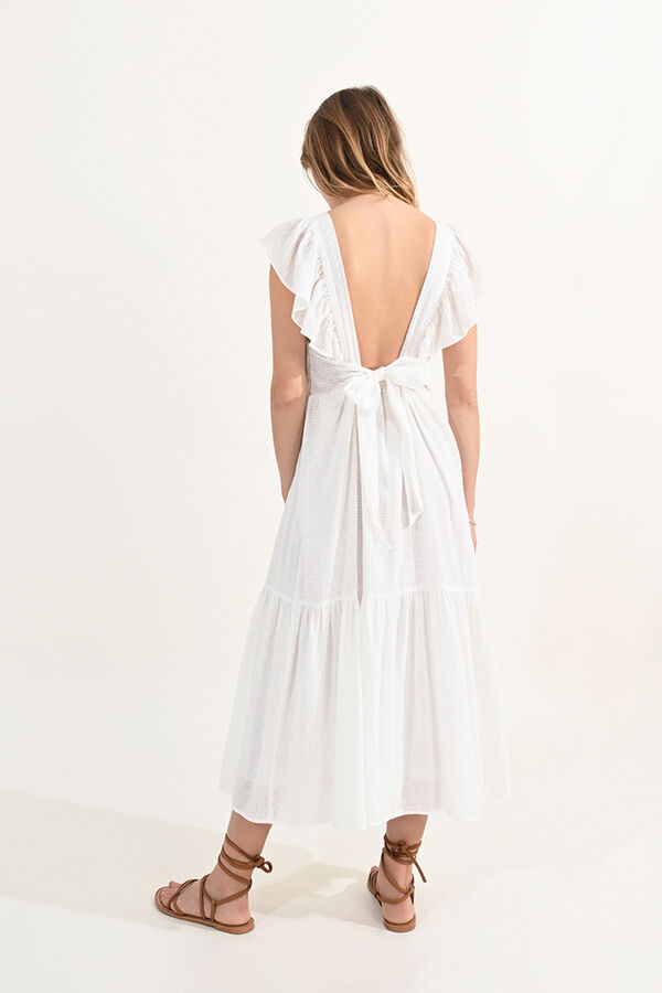 Cortefiel Long dress with ruffles and open back Ivory