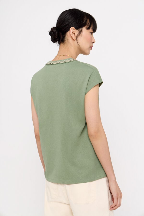 Cortefiel T-shirt mao bordado Verde