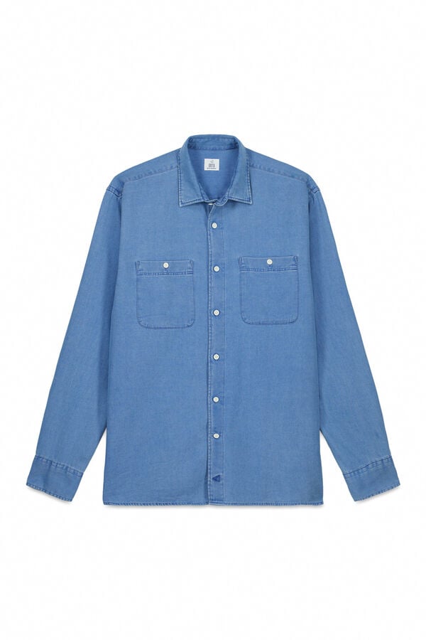 OOTO Camisa vaquera tejido espiga Azul