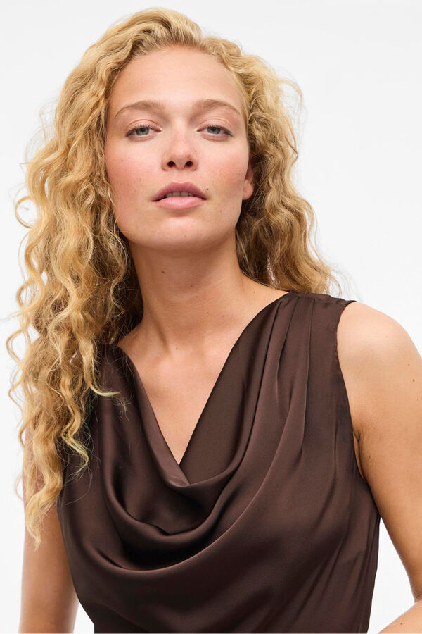 Vila Vestido midi de cetim Castanho