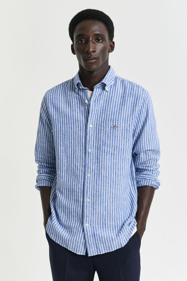 Gant Regular fit linen and cotton striped shirt Blue