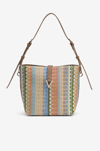 Cortefiel Multicoloured straw-look bucket bag Dark brown