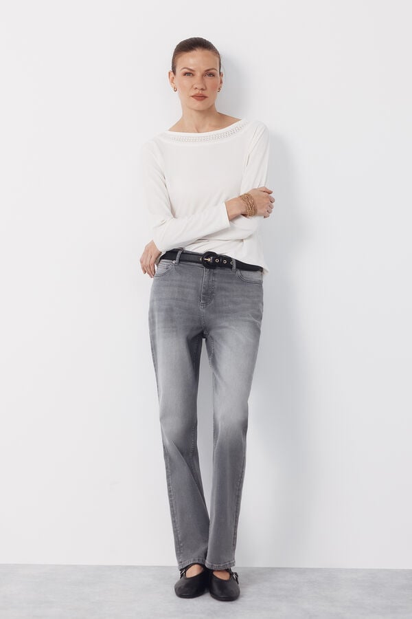 Cortefiel Lace boat neckline -shirt Ivory