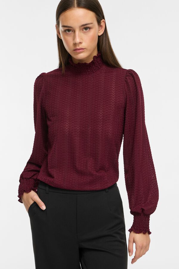 Vila High neck textured blouse Maroon