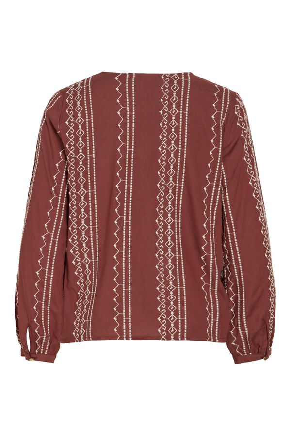 Vila Embroidered long sleeve blouse Maroon