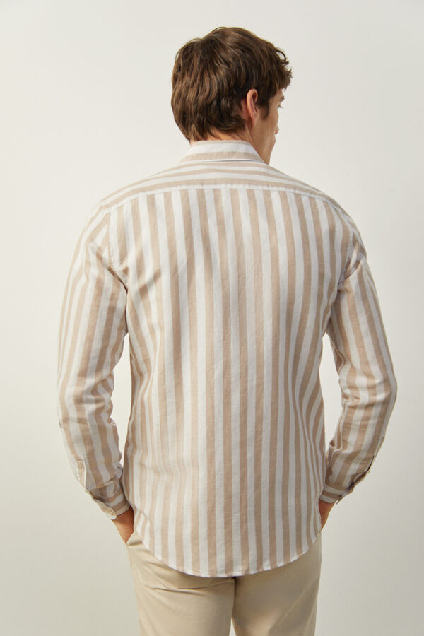Cortefiel Striped linen shirt Beige