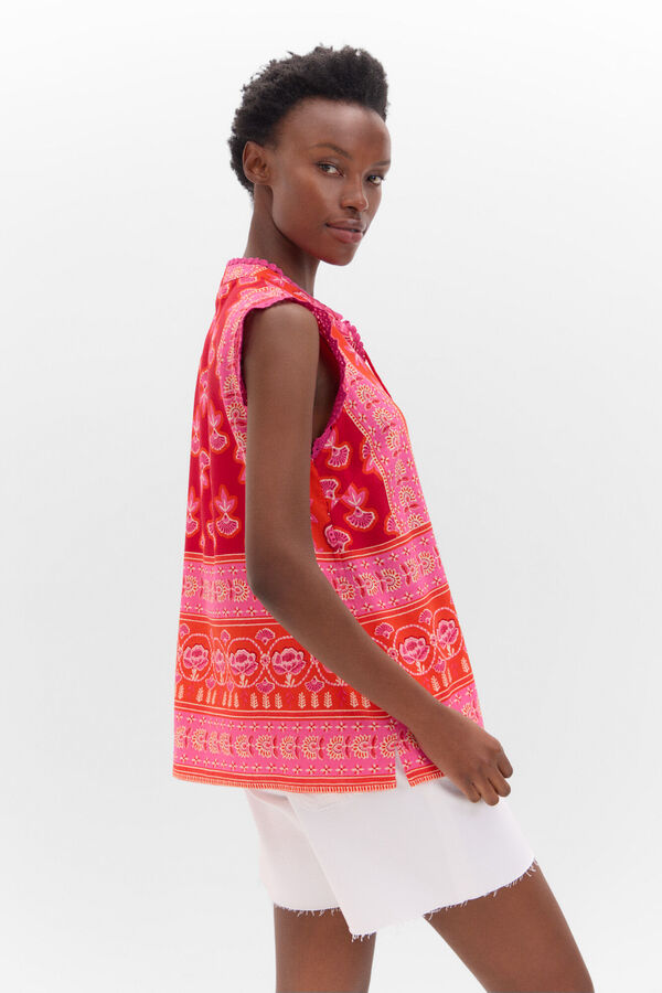 Cortefiel Blusa estampada bordado Multicolor