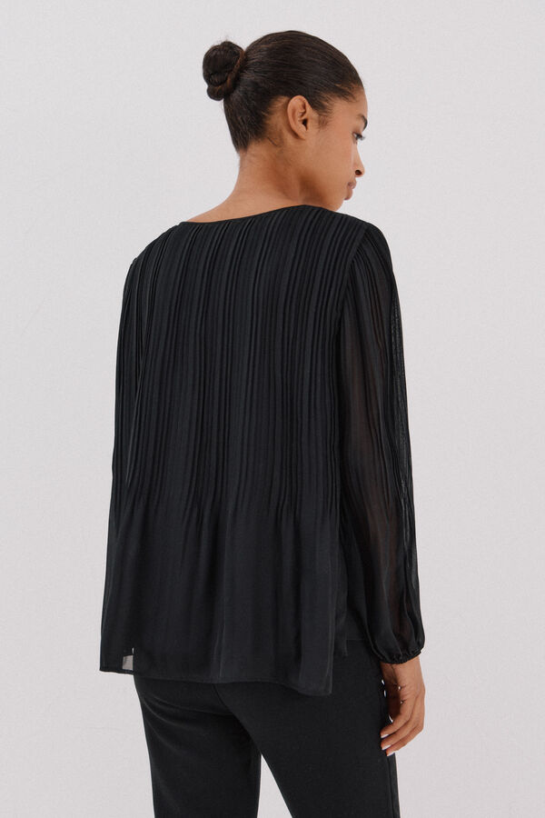 Cortefiel Contrast pleated blouse Black