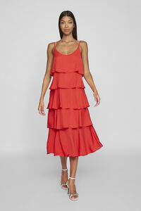 Cortefiel Midi evening dress with ruffles Red